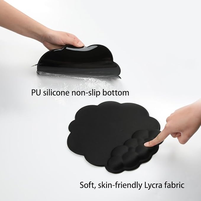 Premium Quality Cloud Wrist Rest Keyboard &amp Mouse Pad Set – Ergonomic Memory Foam Desk Accessories with Wrist Support for Office &amp Gaming – Black Fabric