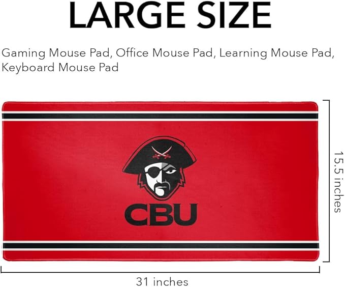 Christian Brothers University Buccaneers Primary Logo Stripes Large Gaming Mouse Pad Desk Mat with Stitched Edges Non-Slip Base for Gamer Home and Office 31.5 x 15.7