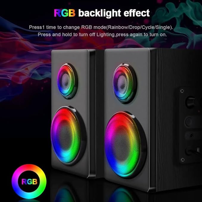 JSEIAJB Support Gaming RGB 2.0 Speakers Aux 3.5mm Stereo Surround Music for Computer PC Loudspeakers