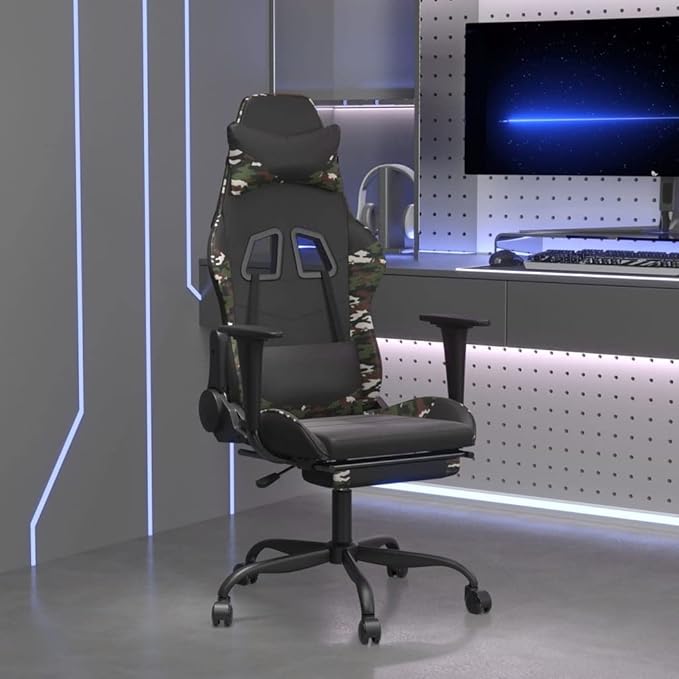 Gaming Chair with Footrest Black and Camouflage Faux Leather (Weight: 36.16 lbs)