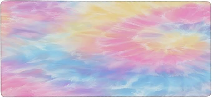 Large Tie Dye Beautiful Rainbow Mouse Mat Computer Mousepad with Non-Slip Rubber Base Waterproof Mouse Pad Desktop Keyboard Pad for GamerHome School Laptop Office Accessories16x35.5in