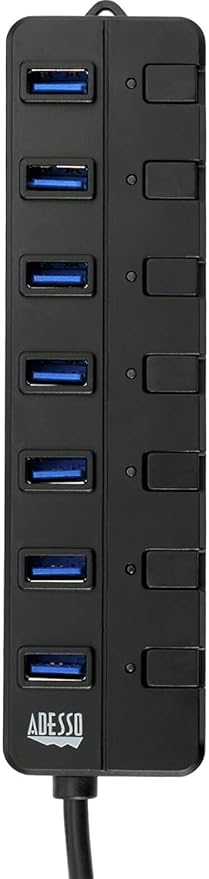 Adesso 7-Port USB 3.0 Hub with Individual Power Switch &amp Power Adapter