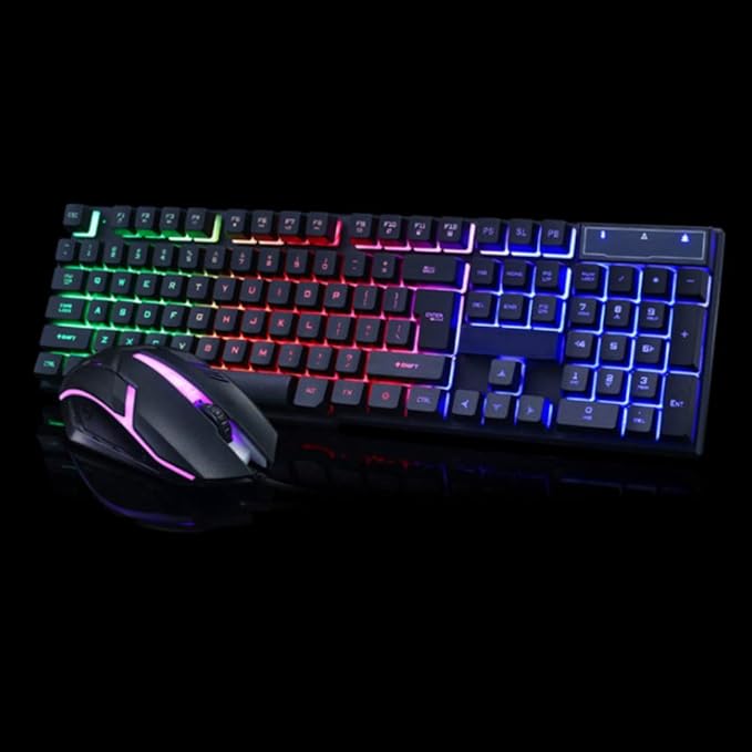 LED Backlit Gaming Keyboard and Mouse Combo for PC Desktop Laptop Colorful Glowing Mouse and Fast Response Velocity (White)