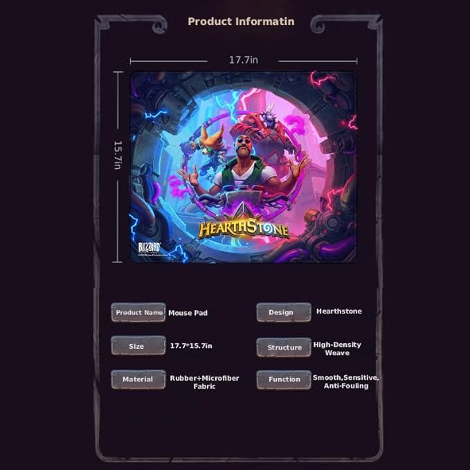 Blizzard Hearthstone Game Mouse Pad XL Size Apply to Gamer Office &amp Home Non-Slip Rubber Base Extended Desk Mat with Stitched Edge Smooth Stable &amp Durable 17.7 * 15.7Inch (Battlegrounds)