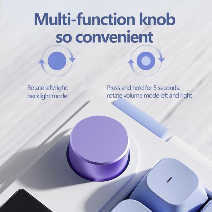 L98 96% Membrane KeyboardTri-Mode Connectivity RGB BacklightsRotary Knob+ScreenGasket MountedSa Profile Keycaps98 Keys Software Programmable Gaming Keyboard for MAC/Win (Blue Purple)