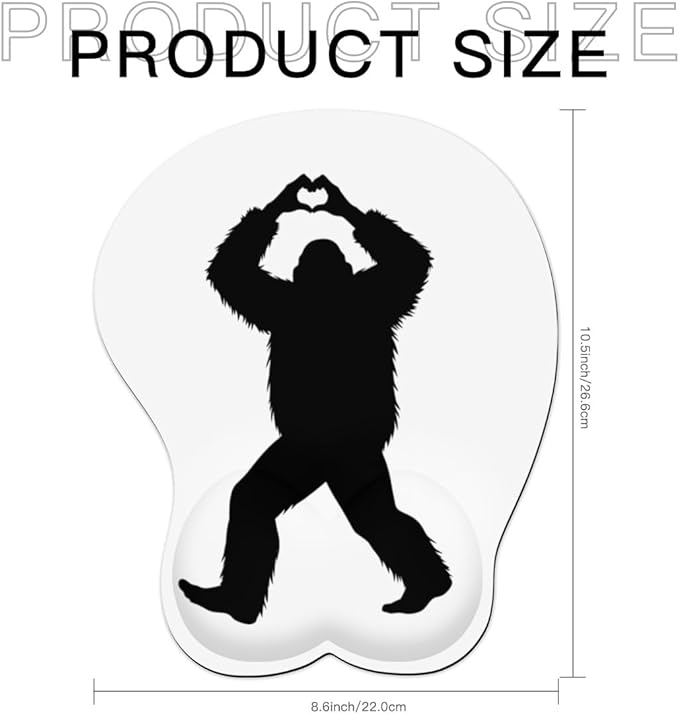 Mousepad Bigfoot Heart Hands Sasquatch Love Gesture Ergonomic Wrist Support Non-Slip Base Mouse Mat with Wrist Rest Computer Mousemat for Desk Work Accessories Pad