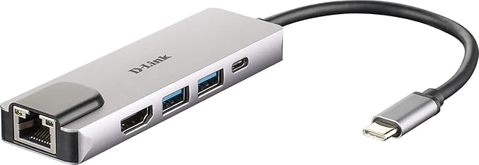 D-Link DUB-M520 5-in-1 USB-C Hub with Power Delivery HDMI 1.4 Gigabit Ethernet RJ-45 and 2 USB 3.0 Ports for MacBook Pro 2016 or Later MacBook Air 2018 Chromebook and Surface Pro 7