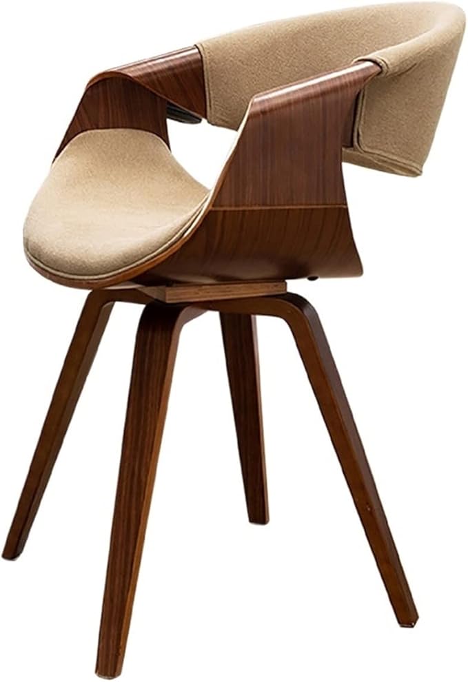 Adjustable Office Computer Chair with Armrest Dining Chair Kitchen Furniture Chairs Home Solid Wood Leather Balcony Writing(Cloth Walnut Coffee)