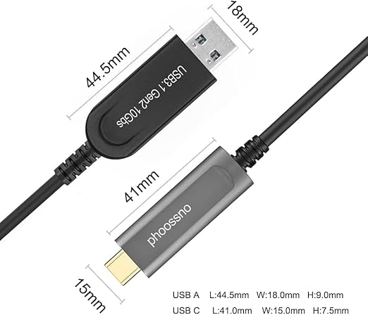 USB A to C Fiber Optical Extension Cable USB 3.1 Gen2 10Gbps 30M 98FT Compatible with Microsoft Azure Logitech Camera Aver &ampVaddio &amp Barco ClickShare Touch Screen Kinect Oculus VR Intel RealSe