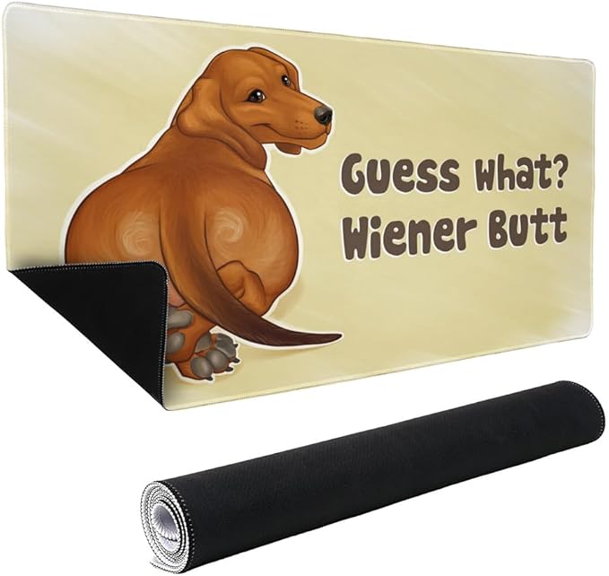 Guess What Wiener Dog Butt Dachshund Funny Large Gaming Mouse Pad Desk Mat with Stitched Edges Non-Slip Base