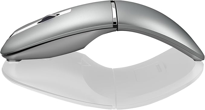 Bluetooth Arc Mouse Wireless Silent Travel Mouse Rechargeable with BT &amp 2.4G Dual Mode 1000/1600/2400 DPI Slim Rotatable Portable Mobile Mice USB Optical Computer Mice for PC Laptop Tablet -Sil