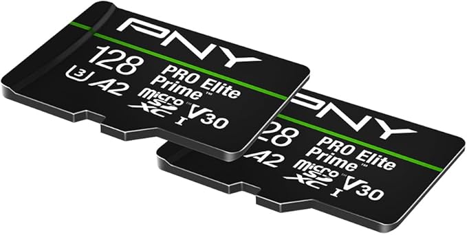 PNY 128GB PRO Elite Prime C10 U3 V30 A2 microSDXC Flash Memory Card – Ultra-Fast Speeds Read 200MB/s Write 150MB/s 4K UHD Full HD UHS-I for Smartphones Drones Action Cameras 2-Pack