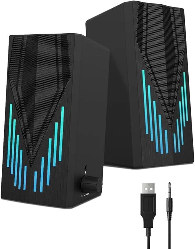 Computer Speakers for PC 3.5mm Plug with Microphone Port Wired Sound Box HiFi Stereo for Desktop Gaming