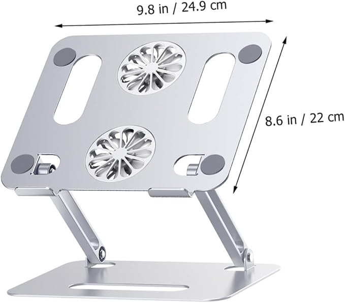 Adjustable Height Laptop Cooling Pad with Dual Fans Aluminum Alloy Ventilated Cooler Stand for Gaming and Office Use Silver