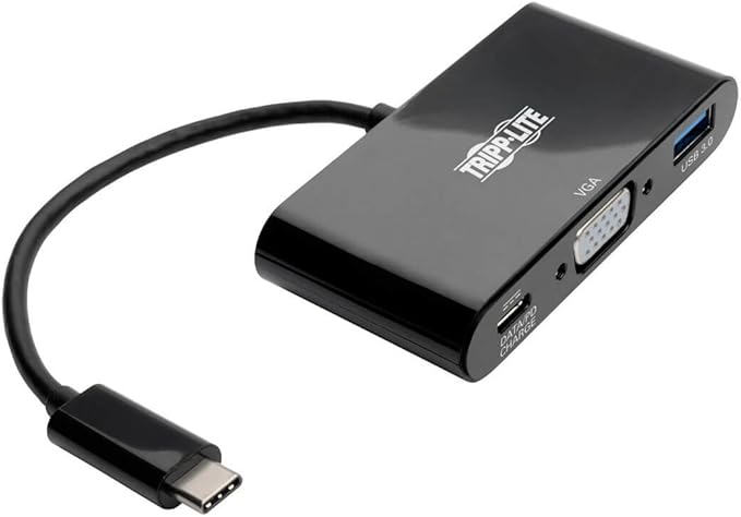 Tripp Lite USB C to VGA Multiport Adapter w/ USB-A Hub &amp PD Charging 1080p USB 3.1 Gen 1 Thunderbolt 3 Black (U444-06N-VUB-C)
