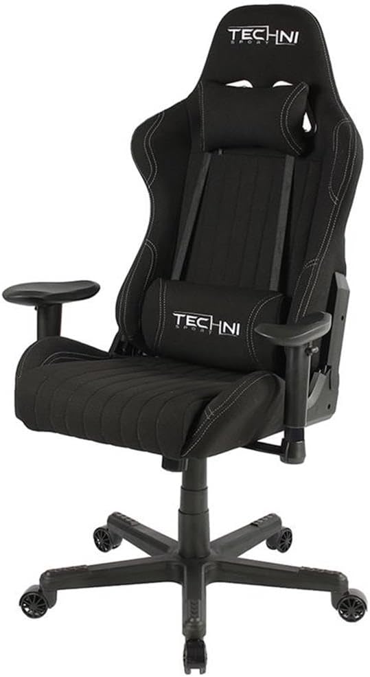 Pemberly Row Sport Ergonomic Racing Game Chair Adjustable Design Black Finish Contoured Support Sleek Gaming Chair for Game Room Comfort