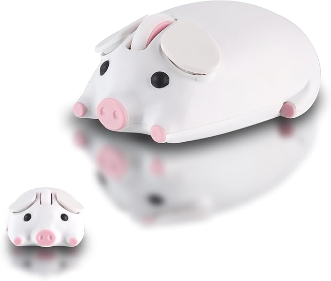 elec Space Cute Pig Design Wireless Mouse Dual Mode Bluetooth &amp USB Mouse Silent Operation Ergonomic Perfect for Laptops &amp PCs Ideal Gift for Animal Lovers and Family (White)