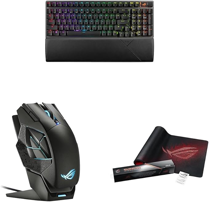 ASUS ROG Strix Scope II 96 Wireless Gaming Keyboard &amp ROG Spatha X Wireless Gaming Mouse &amp ROG Sheath Extended Gaming Mouse Pad