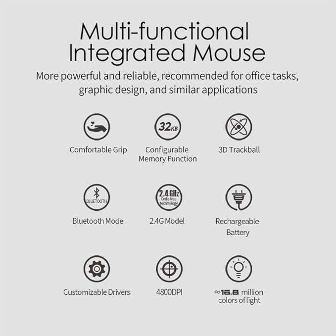 JOMAA Ergonomic Wireless Trackball USB Mouse with 4800 DPI/7 Programmable Buttons Thumb Control Mice3 Device Connection (Bluetooth or USB Receiver) Compatible for PC Laptop Mac Windows.(Silver)