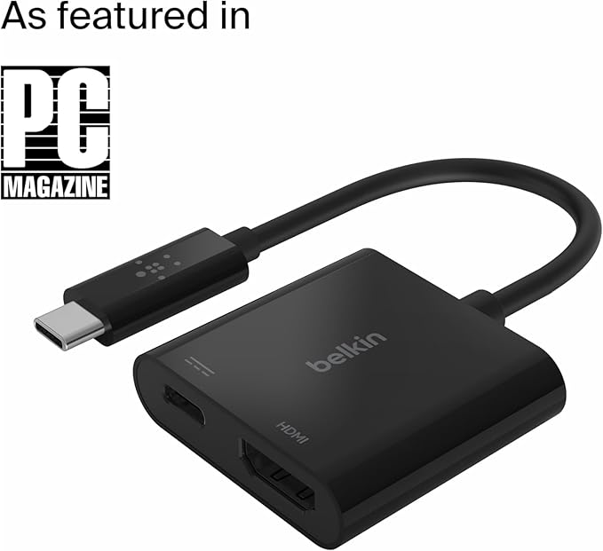 Belkin USB C to HDMI Adapter + USBC Charging Port to Charge While You Display Supports 4K UHD Video Passthrough Power up to 60W for Connected Devices Compatible with MacBook iPad Windows