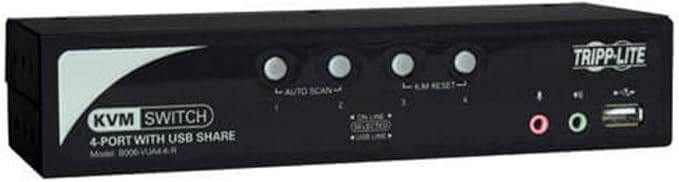 Tripp Lite 4-Port KVM Switch with 2 Port USB 2.0 Hub Audio Cable Kit OSD and Peripheral Sharing USB or PS/2