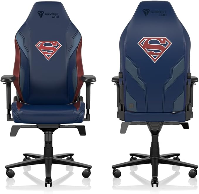 Secretlab Titan Evo Superman Gaming Chair - Reclining - Ergonomic &amp Comfortable Computer Chair with 4D Armrests - Magnetic Head Pillow &amp 4-Way Lumbar Support - Blue/Red - Leatherette