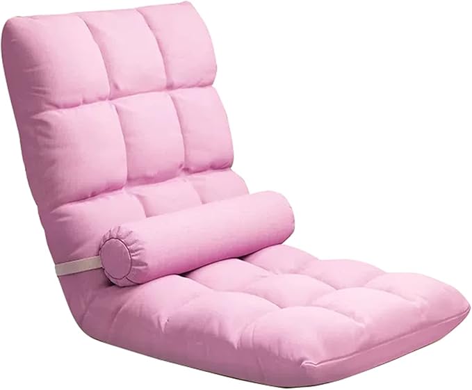 Fodalob 5-Position Adjustable Floor Chair with Back Support Folding Padded Gaming Sofa Chair for Gaming Sleeping Light Weight Chaise Lounge Indoor (Color : Pink)