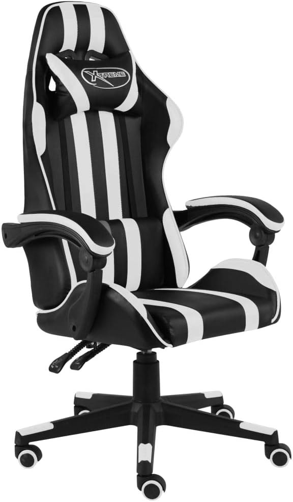 Gaming Chair with Footrest Black and Gray Faux Leather Gaming Chair with Ergonomic Design Adjustable Features - for Gamers and Office Use