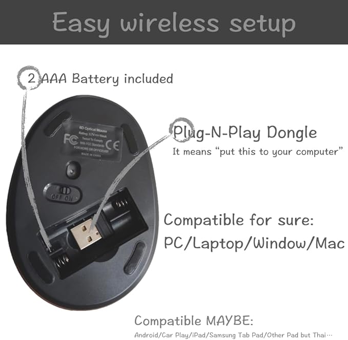 Urby Left Handed Mouse Wireless Ergonomic Vertical. Also As Left Handed Gaming Mouse. Compatible with Windows/macOS/iPadOS Laptop PC. [Battery Included] (Black)