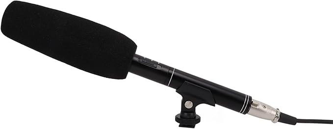 Black Interview Microphone with High Sensitivity for Meeting Recording Camera Mic + Windshield