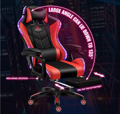 Gaming Chair with 7-Point Massage Function Ergonomic Computer Chair with Footrest and Lumbar Support Video Gaming Chair with RGB Lights and Speakers Adjustable Backrest Swivel ChairRed