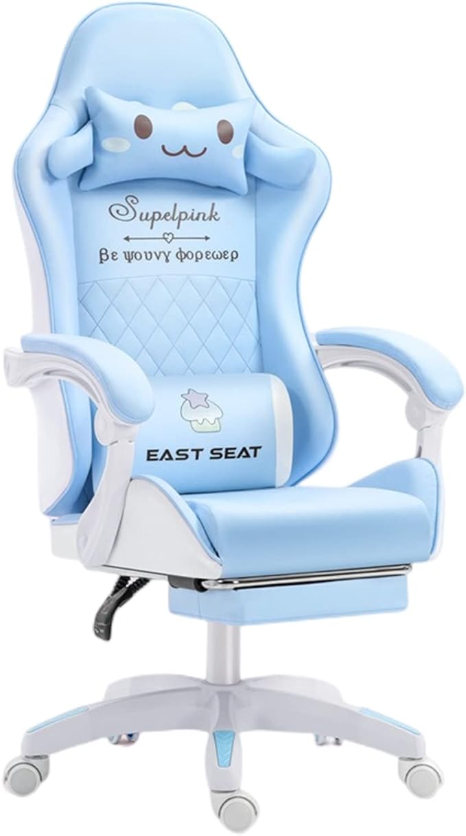 Gaming Chairs for Adults Massage Computer Chair with Footrest and Lumbar Support Game Chair with 360°Swivel Seat for Office Gaming Girl (Bluefootrest)