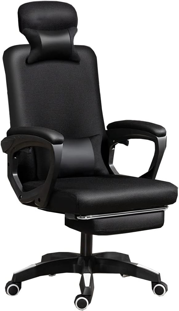 GIZNXBA Computer Chair with Foot Rest Adjustable Height Gaming Chair for Adults Home Office Chair Ergonomic Desk Chair with Headrest High Back Swivel Task Chair Lumbar Support (Color : /Black)
