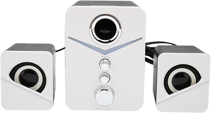 Computer Speakers 2.1 Channel Deep Bass Mini Desktop Speaker HiFi Stereo Computer Sound Bar RGB Home Speaker System for Wedding Party (White)