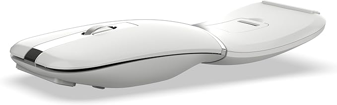 HXMJ- Foldable Bluetooth Travel MouseWireless Portable 2.4G Arc MiceMulti-Device (Bluetooth+2.4G)360° Rotating Rechargeable Flat Mice for Desktop PC Laptops Tablets-White