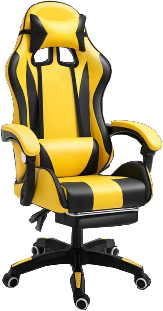 GIZNXBA Gaming Chair with Footrest Ergonomic Computer Chair Gaming Lumbar Support Backrest and Seat Height Adjustable Swivel Recliner Racing Office Chair Video Game Chair (Color : /Yellow)