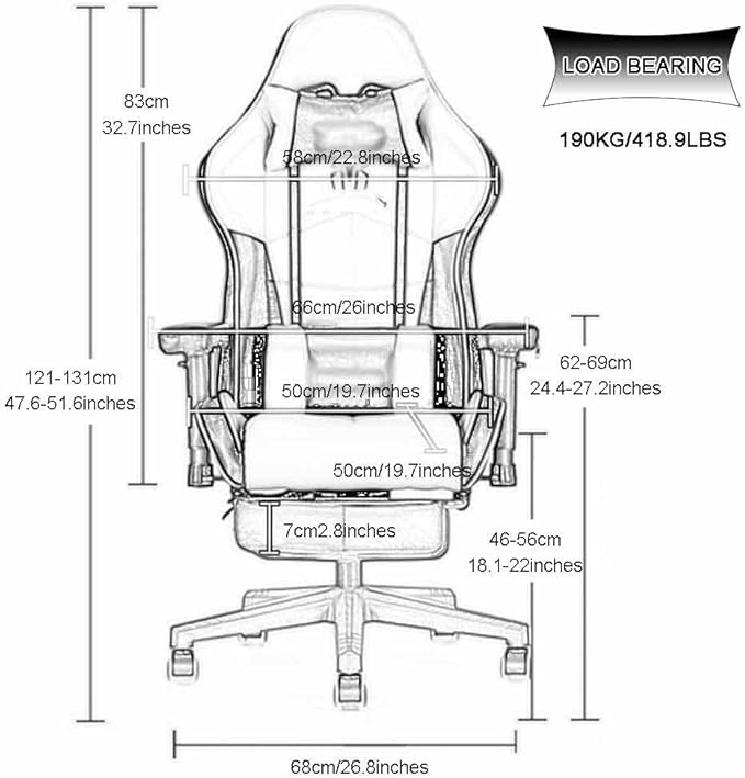 Gaming Chair with Footrest Cool Two-Color Stitching Spider Pattern Gamer Chair 155° Reclining Swivel Lift Racing Chair Load Bearing 190kg/418.9lbs (Color : Gray-Black Size : 121-131 * 50cm)
