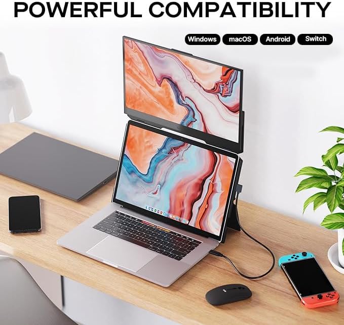 Portable Monitor - Mobile Pixels 15.6 Duex Float Portable Stacked Monitor FHD IPS Touchscreen (Built-in Kickstand) USB C/HDMI Laptop Screen Extender Compatible with Windows/MacOS/ChromeOS/Switch