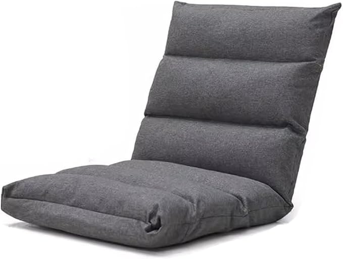 ELEFOCUS Adjustable Ergonomic Gaming Floor Chair - 5-Position Backrest Cotton Linen Lazy Sofa Lounger Recliner(Grey)
