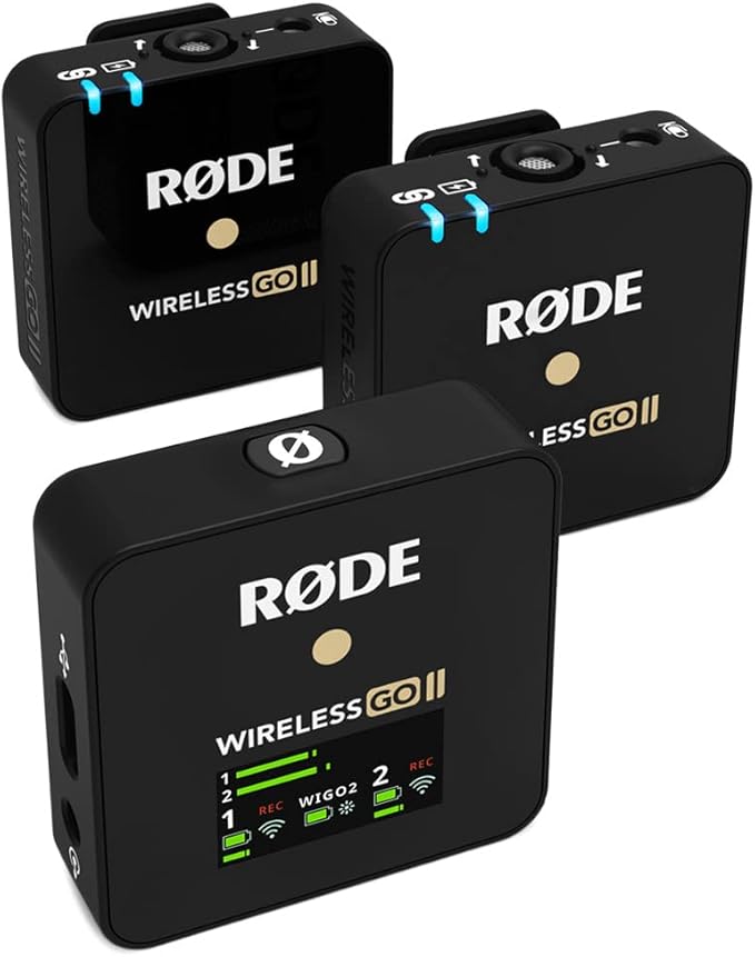 Rode PodMic Cardioid Dynamic Broadcast Microphone Black &amp RØDE Wireless Go II Dual Channel Wireless System with Built-in Microphones