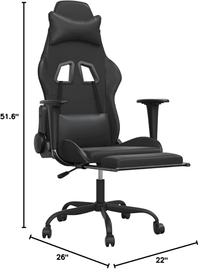 Gaming Chair with FootrestFaux Leather Computer Game ChairOffice ChairErgonomic Desk Chair PC Gaming Chair for Adults Teens(Black)