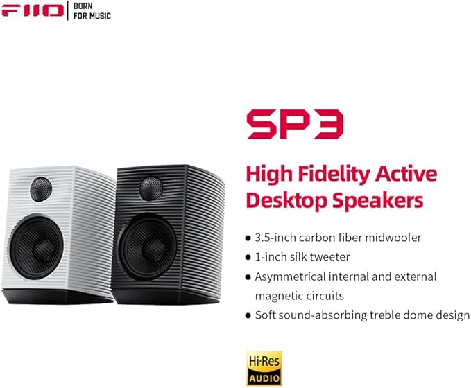 FiiO SP3 Powered HiFi Active Desktop Speakers - 80W Stereo Computer Speakers and Home Music Sound System with AUX Audio/RCA 2-Way (Black)