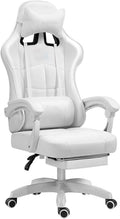 Ergonomic Gaming Chair Comfortable Gaming Chair with Footrest Computer Chair Adjustable Swivel Gaming Office Chair with Lumbar Support White