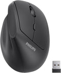 Philips Ergonomic Mouse - Vertical Mouse with 800/1200/1600 Adjustable DPI 6 Silent Buttons Design for S/M Hands Auto Power Saving Light Weight 2.4GHz Wireless Mouse for Laptop Desktop PC-Black
