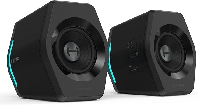 Edifier G2000 RGB Gaming Speakers 32W Peak Power Compact Design for PC/PS4/Desktop Bluetooth 5.1 3.5mm AUX Game/Movie/Music Modes 12 RGB Lighting Effects - Black