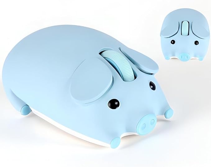 Wireless Mouse Cute Pig Bluetooth &amp USB Dual Mode MiceSilent Portable Compact Blue Fun Mice for Mac/PC/Laptop/Chromebook/Computer/Tablet/iPad/MacBook Air/Pro Travel Kids Girls Boys Women Men Gift