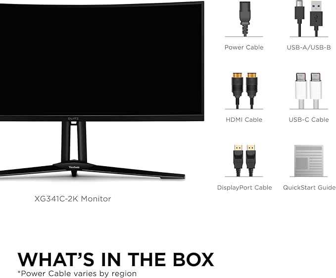 ViewSonic XG341C-2K 34 Inch 1440p 21:9 Curved Gaming Monitor 1ms 200Hz FreeSync Premium Pro Mini LED HDMI 2.1 USB C HDR1400