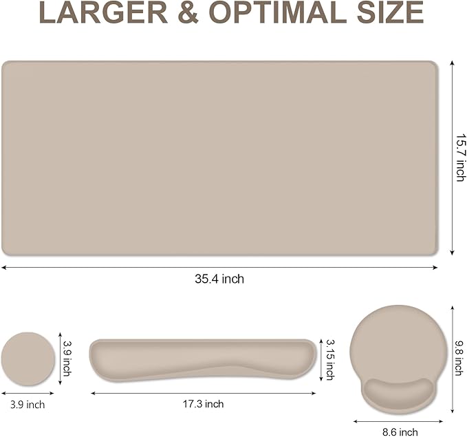 4 PCS Mouse Pad Desk Mat Protector Keyboard Wrist Rest + Comfortable Mouse Pad Wrist Rest +Coaster Large Gaming Mousepad for Computer Laptop 35.4X 15.7 Deskpad for Office Home I Apricot