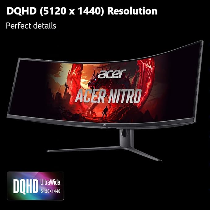 Acer Nitro 49” Gaming Monitor | UltraWide DQHD 5120 x 1440 | 1000R 32:9 Curved | AMD FreeSync | 240Hz Refresh Rate | 3ms (G to G) | 1 x Display Port 1.4 &amp 2 x HDMI 2.0 Ports | EI491CUR W3biiphx