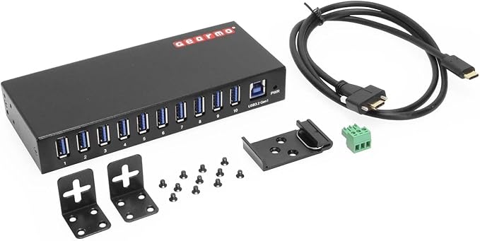 Gearmo 10-Port USB Type-A Hub with 5 Gbps Data Surge Protection &amp Mounting Options